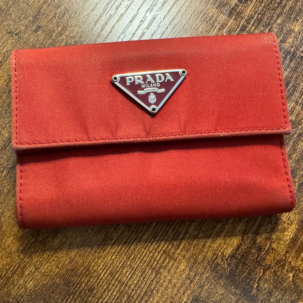 Pre-owned Authentic Prada Scarlet Nylon Tri-Fold Wallet
